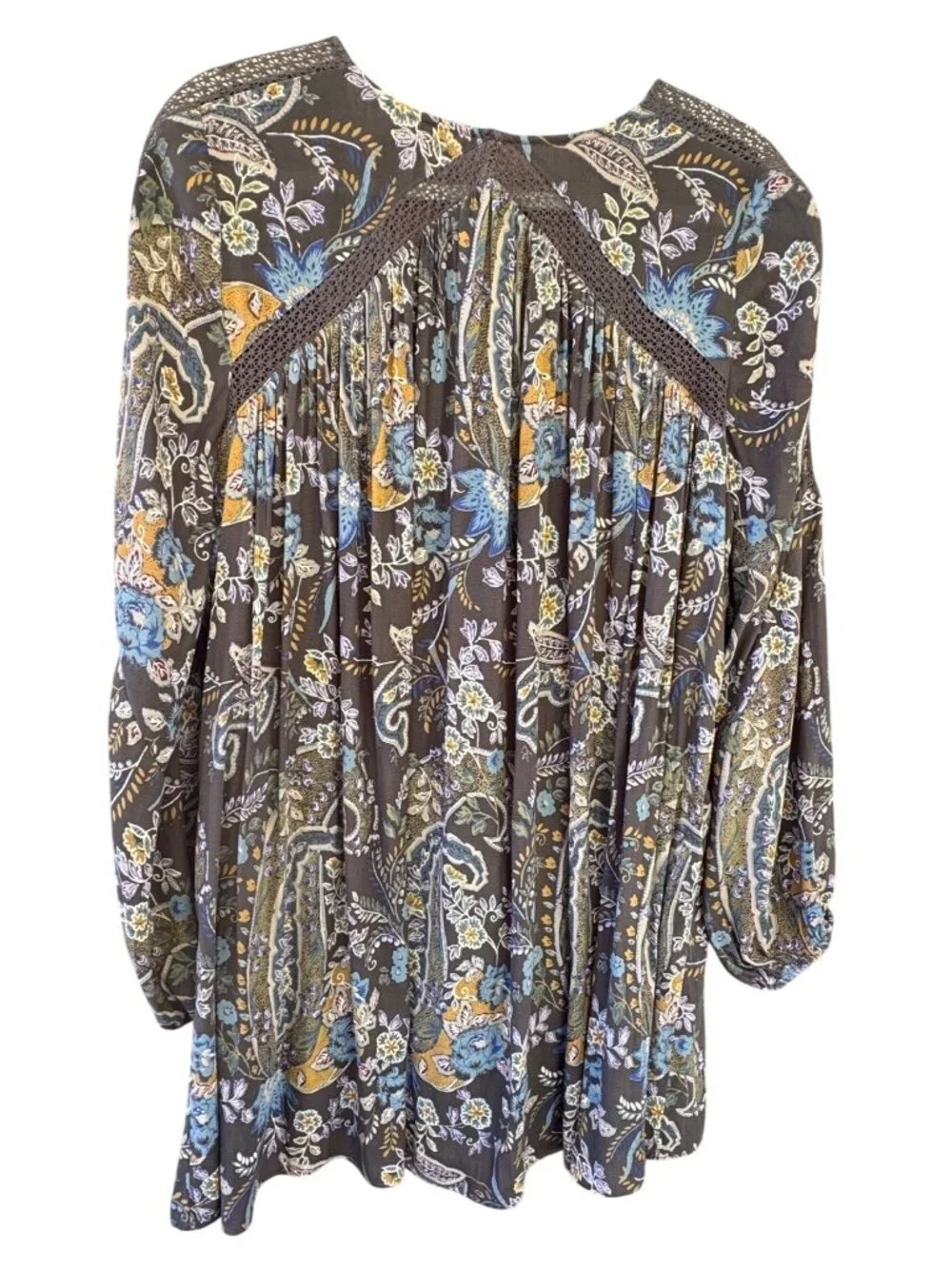 Free People Rain Or Shine Paisley Lace Up Boho Tunic Dress Pockets Size Small